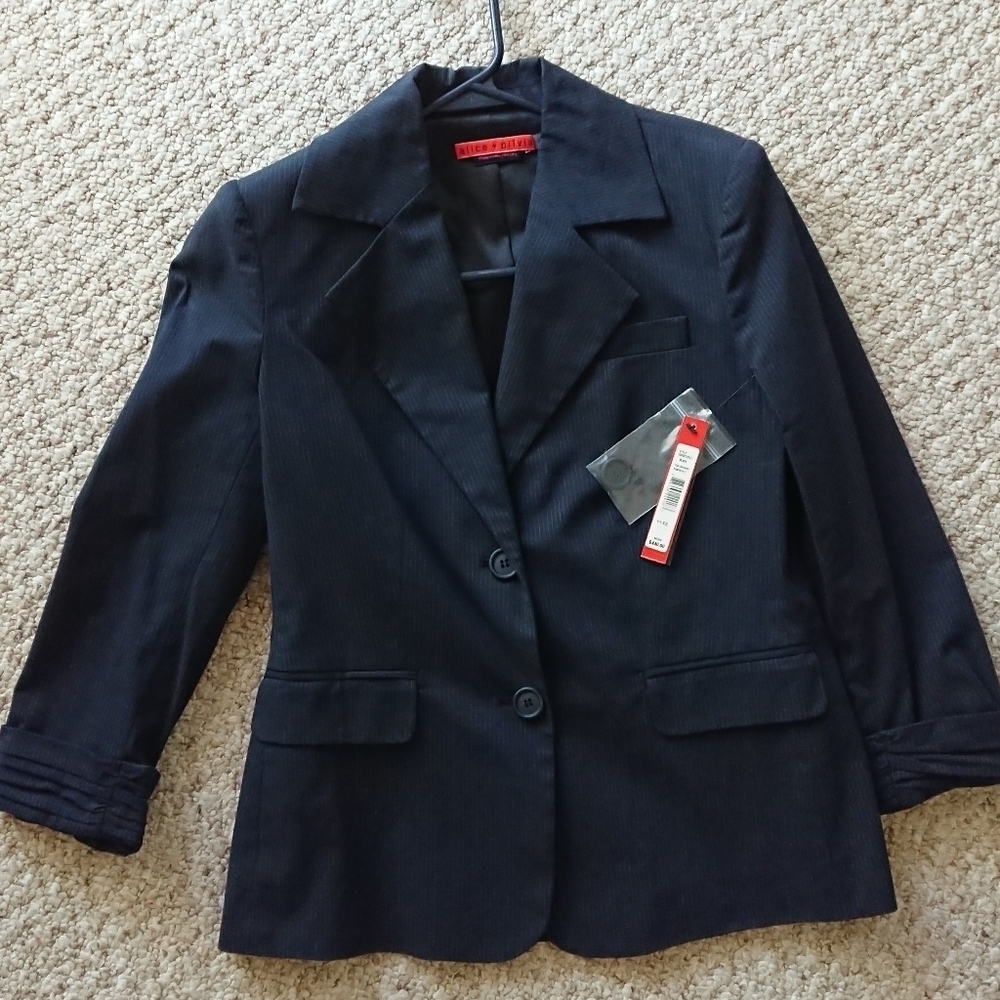 Alice + Olivia Black Pinstripe 3/4 Sleeve Suit Blazer/Jacket Size XS
